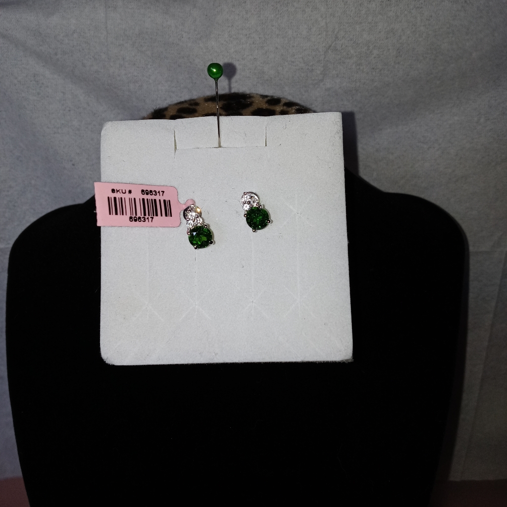 Chrome Diopside And White Topaz Stud Earrings
